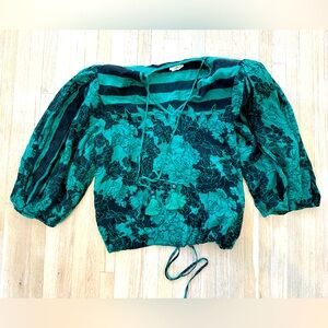 Vintage 80s Diane Freis Original 100% silk black green top